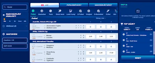 Nabídka sportovního sázení na Bassbet